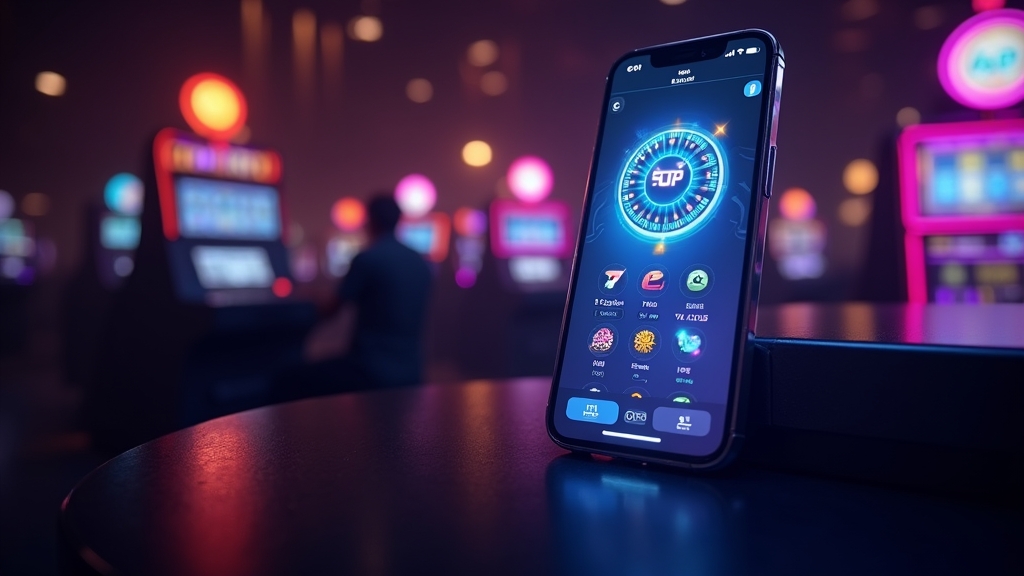 Smartphone con interfaccia mobile in un ambiente casino neon