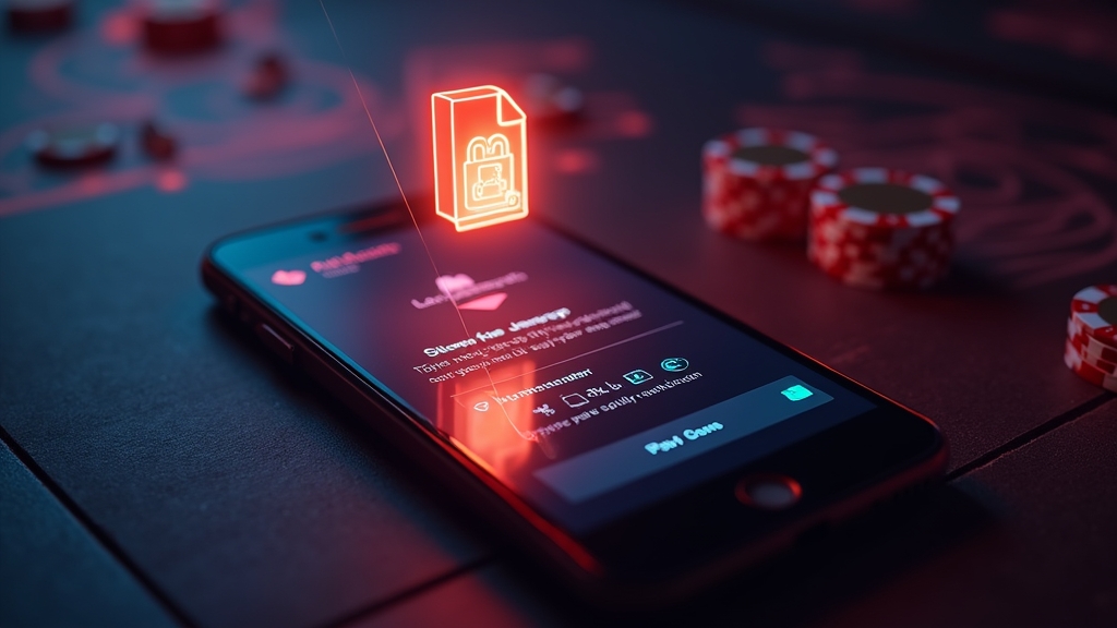 Telefono con file APK e schermata di verifica in stile casino